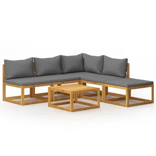 vidaXL Garten-Lounge-Set 6Er Set Mit Auflagen Massivholz Akazie , Grau , Holz , Gartenmöbel, Gartengarnituren, Gartenmöbel-Sets