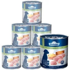 Dehner Premium Hundefutter Sensitive, Nassfutter zuckerfrei / getreidefrei, für ausgewachsene ernährugssensible Hunde, Huhn / Kartoffel, 6 x 800 g Dose (4.8 kg)