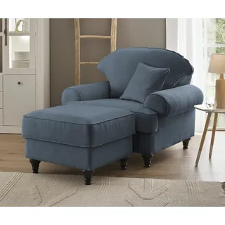 furn.design Sessel Set Loungesessel mit Hocker 175 x 95 x 110 cm Blau