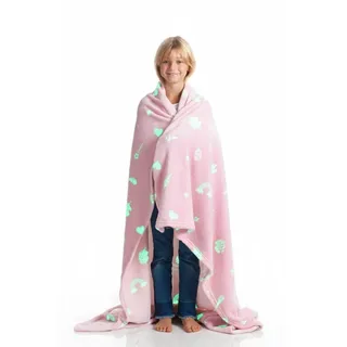 Kanguru Einhorn-Fleece-Decke, leuchtet im Dunkeln, superweich, gemütlich, flauschig, warm, Überwurf, Mikrofaser, für Sofa und Schlafzimmer, Kinder, Polyester, Rosa, 130 x 150 cm