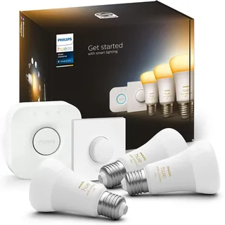 Philips Hue White Ambiance E27 3er Starter Set inkl. Smart Button, dimmbar, alle Weißschattierungen, steuerbar via App, kompatibel mit Amazon Alexa (Echo, Echo Dot)
