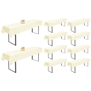 10 Stück Biertisch Tischdecke Beige Wasserabweisender Polyester Universal für 50cm u.70cm Biertische Hussen, Rechteckige Tischdecken Waschbar 100x250cm (Beige)