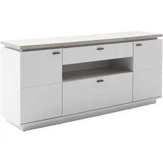 Stylife Sideboard , Grau, Weiß , Metall , 4 Fächer , 2 Schublade(n) Schubladen , 180x81x44 cm , Beimöbel erhältlich, Beleuchtung , Holzmöbel, Wohnwände Holz, Wohnwand Serien Holz