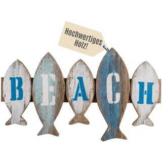 Out of the blue Holzschild Fische Beach - dekoratives Schild für Türen & Wände – Strand Deko im Vintage Look – maritimes Dekoschild für Wohnzimmer, Balkon, Flur & Ferienhaus