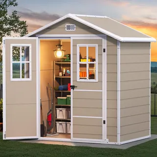 YITAHOME Klein Gartenhaus Kunststoff 183x135x208cm,Fahrradgarage,Warmton | Gerätehaus mit Boden|abschliessbar|UV-bestaendig|Wetterfest|Schrägdach|Garten Werkzeug Aufbewahrung|Gartenmöbel Unterstand