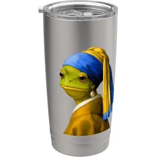Frosch mit Bob Haarschnitt Mädchen mit Ohrring Gen Z Tier Meme Doppelwandiger Edelstahl-Thermobecher