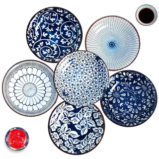 6 Stück Keramik Dipschalen, Keramik Untertassen Kleine Teller, Untertassen, Stapelbar Mini Sojasauce Schälchenn für Dessert Sushi Snack Soja, 6 Pattern Set