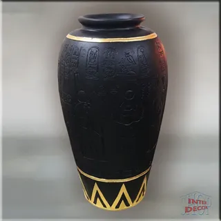 Vase Bodenvase Amphore Antike Blumenvase Ägyptische Pflanzenvase Kunstharz - 115 - Schwarz mit Golddekor - 36 cm X 63,5 cm
