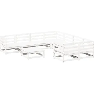 vidaXL 9-tlg. Garten-Sofagarnitur Weiß Massivholz Kiefer - Weiß