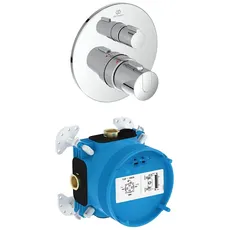 Set aus Ideal Standard A5813AA Ceratherm T100 Brausethermostat Unterputz, eine Entnahmestelle, Dusche, Temperatursperre bei 40° C, Chrom + Ideal Standard A1000NU EASY-Box Unterputz-Bausatz