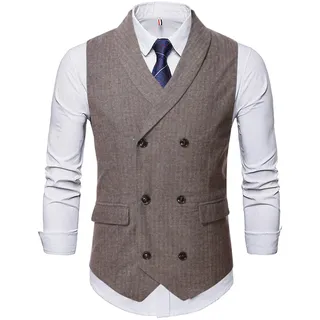 SHACE Herren Anzugweste - Männer Frühling Herbst Hohe Qualität Gestreiftes Revers Zweireiher Schlank Business Hochzeit Groomsmen Casual Anzug Weste Weste