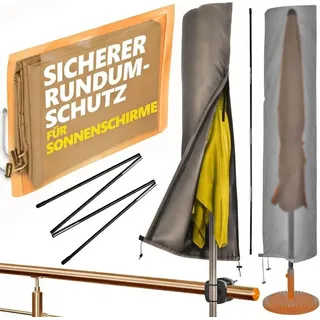 4smile Sonnenschirm Schutzhülle - Schutzhülle Sonnenschirm Ø 300 cm / 250 x 150 cm - Polyester Sonnenschirmhülle, robuste Schirmhülle, Schirmabdeckung mit Stab, Reißverschluss, Taupe