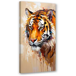 Feeby Leinwandbild Tiger Tiere Afrika Ölfarbe 60x120cm , Orange , Textil , Rechteckig , 60x120 cm , Bilder & Rahmen, Bilder, Leinwandbilder