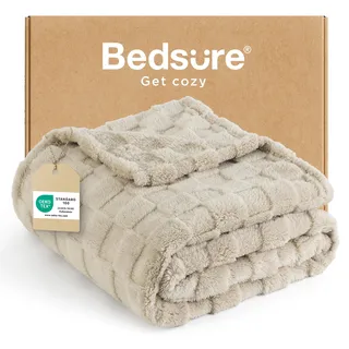 BEDSURE Kuscheldecke Flauschig - Fleecedecke & Wolldecke, Sofadecke, Schachbrettmuster Tagesdecke, Weiche Warme Karierte Decken für Zimmer Deko, Wohn- & Kuscheldecken, Hellbraun, 150 x 200 cm