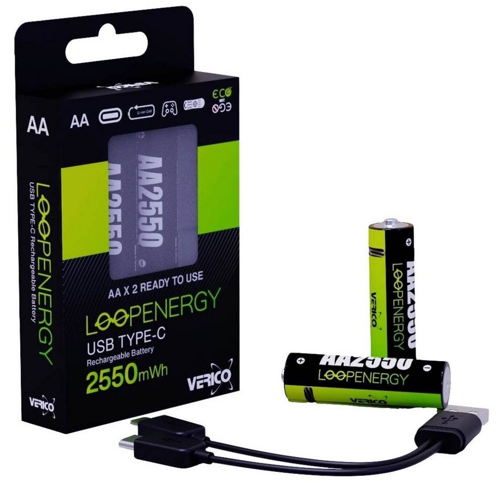 Bild von LoopEnergy Mignon AA Li-Ion USB-C 1700mAh, 2er-Pack (1UDBT-A1WEA2-NN)