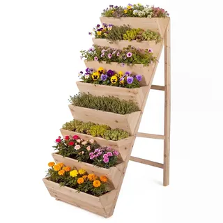 FANTASK 8 stufiges vertikales Hochbeet, Blumentreppe aus Tannenholz, Pflanzbeet Holz, Vertikalbeet, Gartenbeet, Blumenkasten für Terrasse Balkon Garten (Natur)