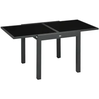 Outsunny Gartentisch, Klappbarer Tischplatte, Balkontisch Terrassentisch, Alu, Glas, Schwarz , Metall, Glas , 80x75x160 cm , Gartenmöbel, Gartentische