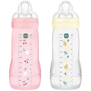 MAM Easy Active 6+ Monate, Farbe Beere + Perle (2 x 330 ml) – mit Silikonsauger, ultraschneller X-Geschwindigkeit, für Babys mit luftdichtem Verschluss