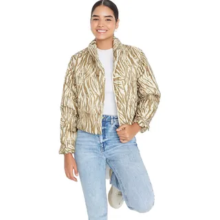 TRENDYOL Damen Trendyol Damen Oversize Puffer Animal Print Webstoff Winterjacke Coat, Beige/Mehrfarbig, S EU
