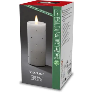 Konstsmide LED Echtwachskerze, weiß, mit 3D Flamme und Kristallen, mit 4h und 8h Timer, 1 flackernde warm weiße Diode, batteriebetrieben, Innen, 2 x C 1.5V (exkl.) - 1839-100