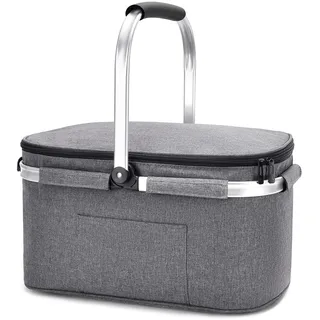 ALLCAMP Groß Faltbar Isoliert Kühltasche - Einkaufskorb Thermo Mit Deckel, Abnehmbarer Picknickkorb 2 Personen, Aluminiumrahmen Kühlkorb, Verdicken Thermokorb - Mit 2 Kühlakkus
