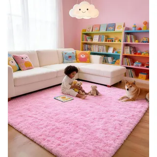 VOFUSHON Teppich Schlafzimmer 120 x 160 cm Rosa Waschbare rutschfeste Teppiche Weich Flauschig Rug Wohnzimmerteppiche