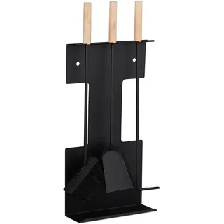 Relaxdays Kaminbesteck 4-teilig Metall 66 x 28 x 11 cm Schwarz