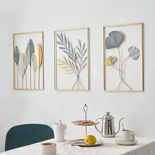 Zinueen 3 Stück Wanddekoration aus Metall, Gold Minimalistische Metall Wandkunst Wanddeko, Blatt Wanddekoration, Home Wandkunst Dekorative Gemälde, für Zuhause Wohnzimmer Schlafzimmer (Gold)