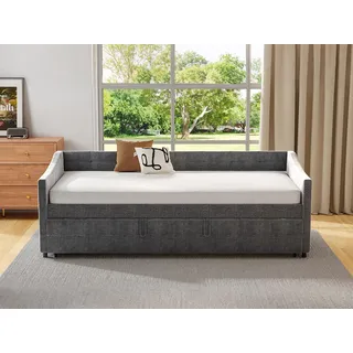 Schlafsofa 90x200 cm in grauem Samt, ausziehbar auf 180x200 cm mit hydraulischen Hubmechanismen, Seitentaschen und modernem Design - Grau
