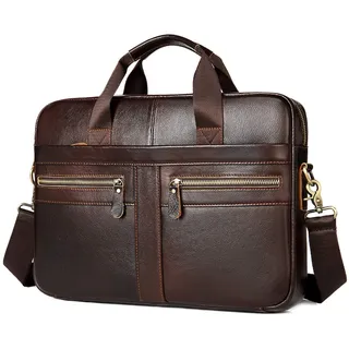 VINBAGGE Businesstasche Herren Leder Aktentasche Männer Handtasche Vintage Laptoptasche Arbeitstasche Umhängetasche Schultertasche für 14 Zoll Notebook - Braun(aktualisierte Version)