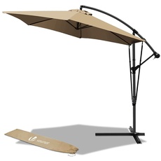 Bild von Ampelschirm 300 cm, Sonnenschirm mit Kurbelvorrichtung, Windsicherung und Schutzhülle, Sonnenschutz UV-Schutz, Gartenschirm Marktschirm Kurbelschirm, Khaki
