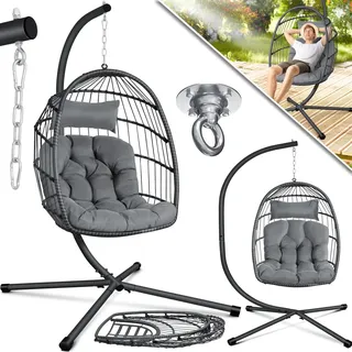 KESSER® Hängesessel Jungle mit Gestell Stahl Hängekorb Sessel Inkl. Großen Kissen + Decken Halterung - Hängeschaukel Hängesitz Indoor - Outdoor Schaukel Hängestuhl für Kinder und Erwachsene - Grau