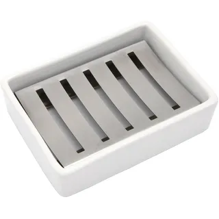 Passionier Keramik-Seifenschale, Edelstahl, Seifenhalter für Badezimmer und Dusche, doppellagig, Seifenschale