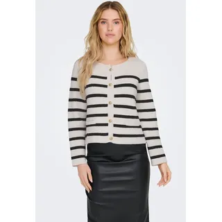 Strickjacke ONLY "ONLLAURA LIFE LS O-NECK CARDIGAN CC KNT", Damen, Gr. L (40), schwarz-weiß (cloud dancer stripes:with schwarz), Strick, Obermaterial: 50% Baumwolle, 50% Polyester, gestreift, regular fit, Rundhals, Strickjacken Strickjacke