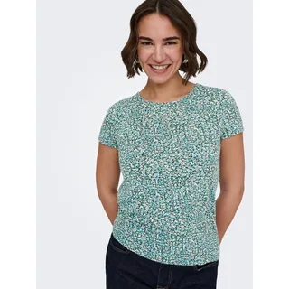Kurzarmshirt ONLY "ONLBERA BACK LACE UP S/S TOP JRS NOOS", Damen, Gr. S, bunt (balsam grün aop:amalie multi flower), Jersey, Obermaterial: 95% Viskose, 5% Elasthan, bedruckt, regular fit normal, Rundhals, Shirts Kurzarmshirt