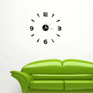 Moderne DIY ohne Wanduhr, selbstklebend, 1 mm, Acryl, Spiegel, Uhr, Wandrahmen, 3D-Dekoration, DIY, Moderne Wand, Haus, Büro, Schlafzimmer (schwarz) Spiegel, selbstklebend, Uhr, Home Office, Deko