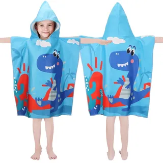 Montrestar Badeponcho Kinder mit Kapuze, Mikrofaser Poncho Handtuch Dino, Saugfähig Badetuch Mädchen, Badehandtuch für Schwimmbad Strand Baby Mädchen Jungen Kleinkind (Kinderhöhe: 85-110cm)