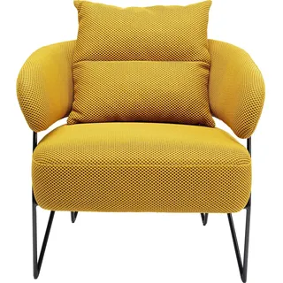 Kare Design Sessel Peppo, Gelb, Stabiler Sessel mit Armlehne für Wohnzimmer, 200kg max. Belastbarkeit, Gepolstert, Stahl Beine, Lounge Sessel für Office, 71x78x76 cm (H/B/T)