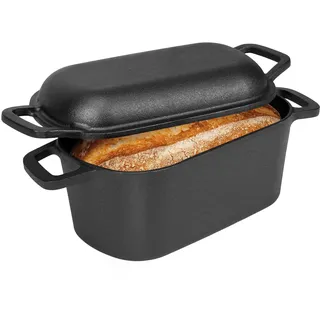 GFTIME Gusseisen Topf 35cm Brot Backen, Brotbackform mit Deckel - Robuste Brotbackform mit Deckel - Idealer Brottopf, Brotbacktopf, Gusseisentopf Brotform, Toastbrot Backform