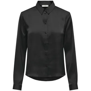 JDY Damen Elegante Satin Bluse | Einfarbiges Langarm Tunika Hemd | Kurzes Business Oberteil JDYFIFI, Farben:Schwarz, Größe:34