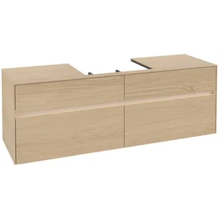 Villeroy & Boch Collaro Waschbeckenunterschrank, 4 Auszüge, Waschbecken mittig, mit integrierter Beleuchtung, 1600x548x500mm, C025B0VJ, Farbe: Front/Korpus: Nordic Oak, Griff: Cashmere Grey