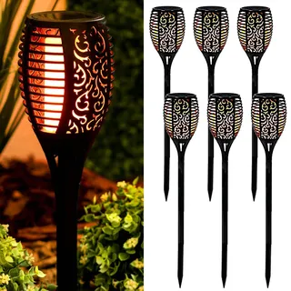 LUMILED Gartenfackel Solar Set Solarleuchten 6er 50cm LEDs mit Erdspieß Flamme Garten Solarleuchte Fackel Lichter LED Flammenlicht Solarfackel - Schwarz
