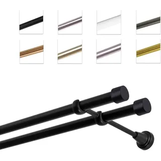 MDEKOR Gardinenstange Vorhangstange 19 mm mit Endkappen, einfache Montage, Wand, 2-läufig, Schwarz Matt, 180 cm | Schwarz