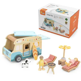 Viga Toys Holz Wohnmobil Spielzeugauto Camper für Kinder ab 3 Jahren