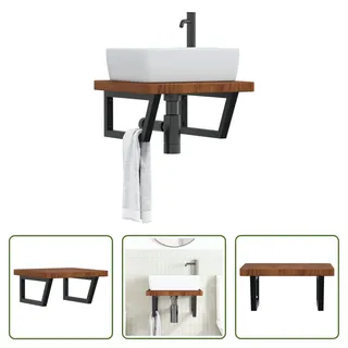 The Living Store Waschtischplatte mit Halterung Stahl und Massivholz Eiche - Braun