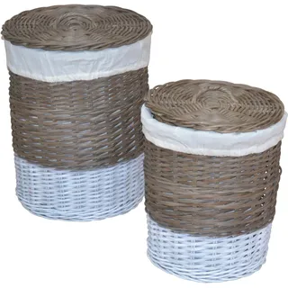 my home Wäschekorb »aus Rattan, Höhe ca. 51 cm + 60 cm«, (Set, 2 St.), handgeflochten, mit abnehmbarem Deckel, beige