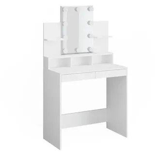 Vicco Schminktisch Ania Weiß 80 cm mit LED Beleuchtung , Holzwerkstoff , 6 Fächer , 2 Schubladen , Rechteckig,Rechteckig , 80x139.6x40 cm , Schlafzimmer, Schminktische