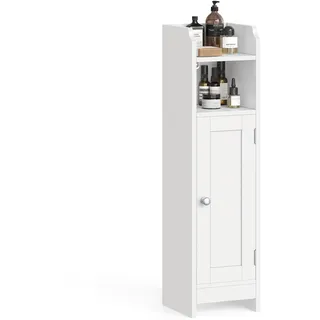 VASAGLE Badezimmerschrank, Badschrank, schmales Badregal, verstellbare Ablagen, platzsparend, einfache Montage, weiß BBC310W01