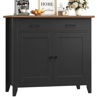 Küchenschrank mit Arbeitsplatte Sideboard 2 Schubladen 2 Türen Schwarz Landhausstil Holz