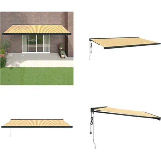 vidaXL Markise Einziehbar Gelb und Weiß 5x3 m Stoff und Aluminium - Markise - Markisen - Markise Ausziehbar - Markise Einziehbar